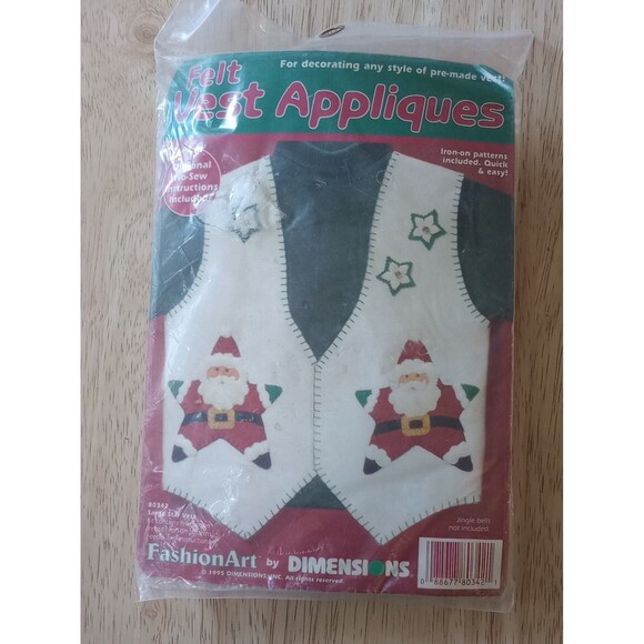 Vintage Christmas Vest Kit Felt Craft Santa Claus Applique Dimensions 1995 Stars - Picture 1 of 3